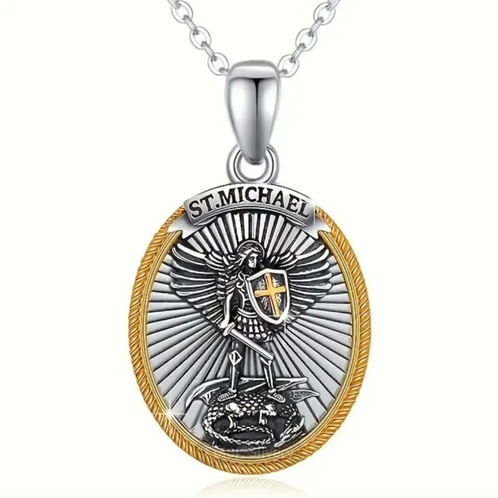 St. Michael Sword Necklace Archangel Silver & Gold Anniversary Birthday Gift